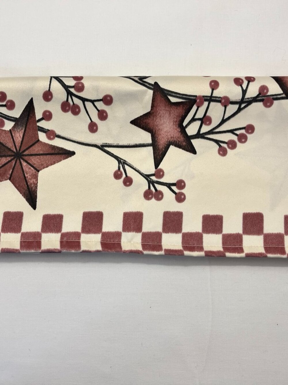 Rustic Farmhouse Valance Burgundy Star Heart Berry Primitive Country Window